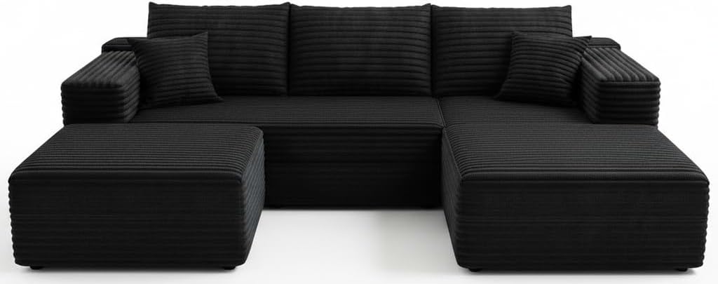 107.5" Cloud Modular Sectional Couch with 1 Ottoman,Modern Minimalist Upholstered Couches, Comfort U Shaped Sofa for Living Room,Deep Seat Corner Couch，No Assembly Required (Grey,Left Facing Chaise)