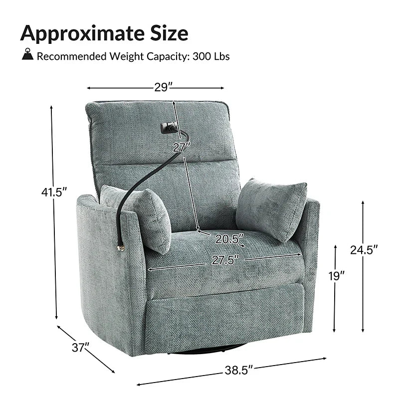 Arthur 38" Power Rocking Swivel Nursery Recliner with USB