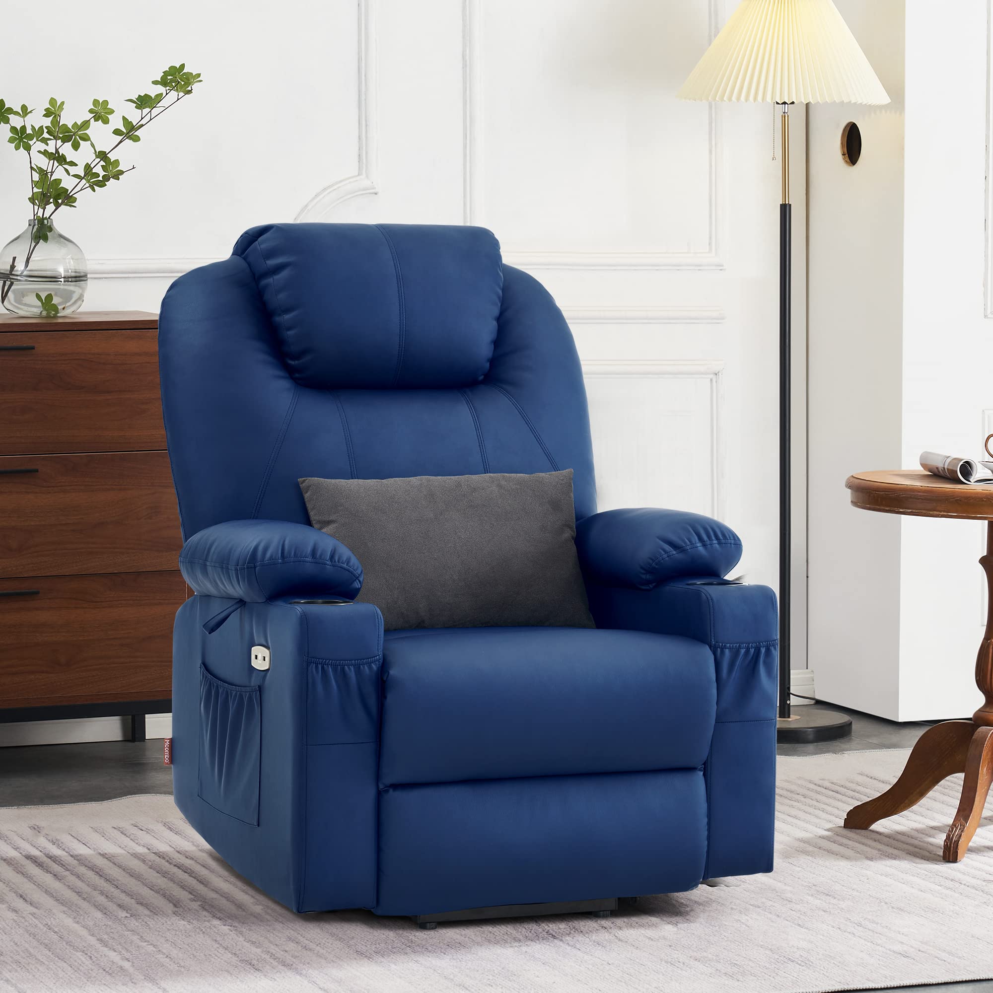 MCombo Large Lay Flat Dual Motor Power Lift Recliner Chair Sofa with Massage and Heat, USB Ports, Cup Holders, Extended Footrest！