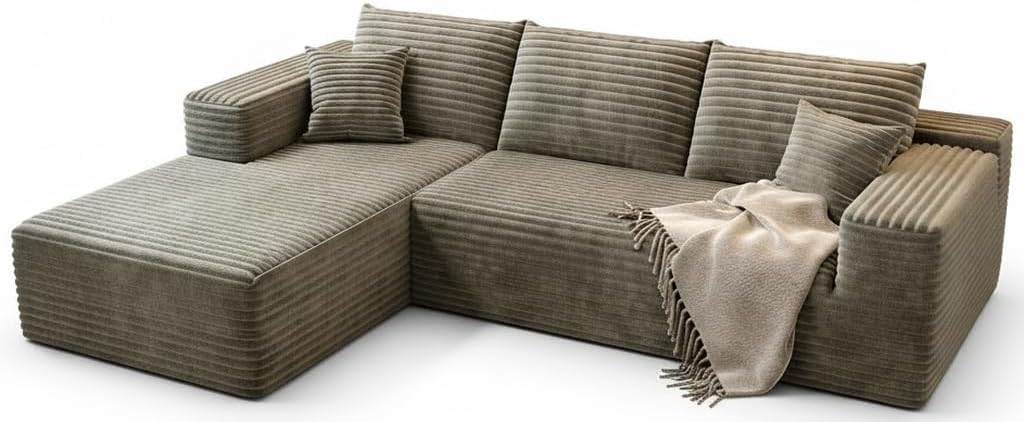 107.5" Cloud Modular Sectional Couch with 1 Ottoman,Modern Minimalist Upholstered Couches, Comfort U Shaped Sofa for Living Room,Deep Seat Corner Couch，No Assembly Required (Grey,Left Facing Chaise)