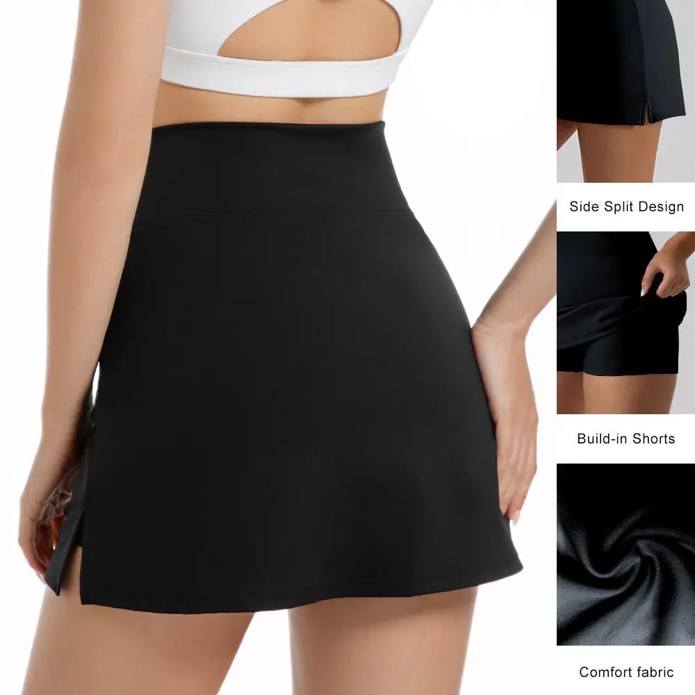 Last Day 69 % OFF 🔥 ☁️Women's Solid Color Leopard Stretch High Waist Straight Slit Mini Sports Skirt Short Skirt Breathable Anti-See-through Stretch Pencil Mini Skirt whith shorts Casual Skin Friendly🏃‍♀️