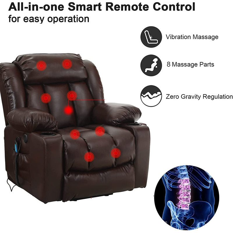 MCombo Large Lay Flat Dual Motor Power Lift Recliner Chair Sofa with Massage and Heat, USB Ports, Cup Holders, Extended Footrest！