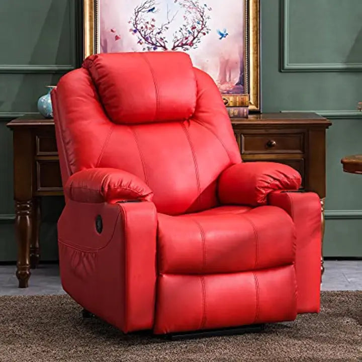 MCombo Large Lay Flat Dual Motor Power Lift Recliner Chair Sofa with Massage and Heat, USB Ports, Cup Holders, Extended Footrest！