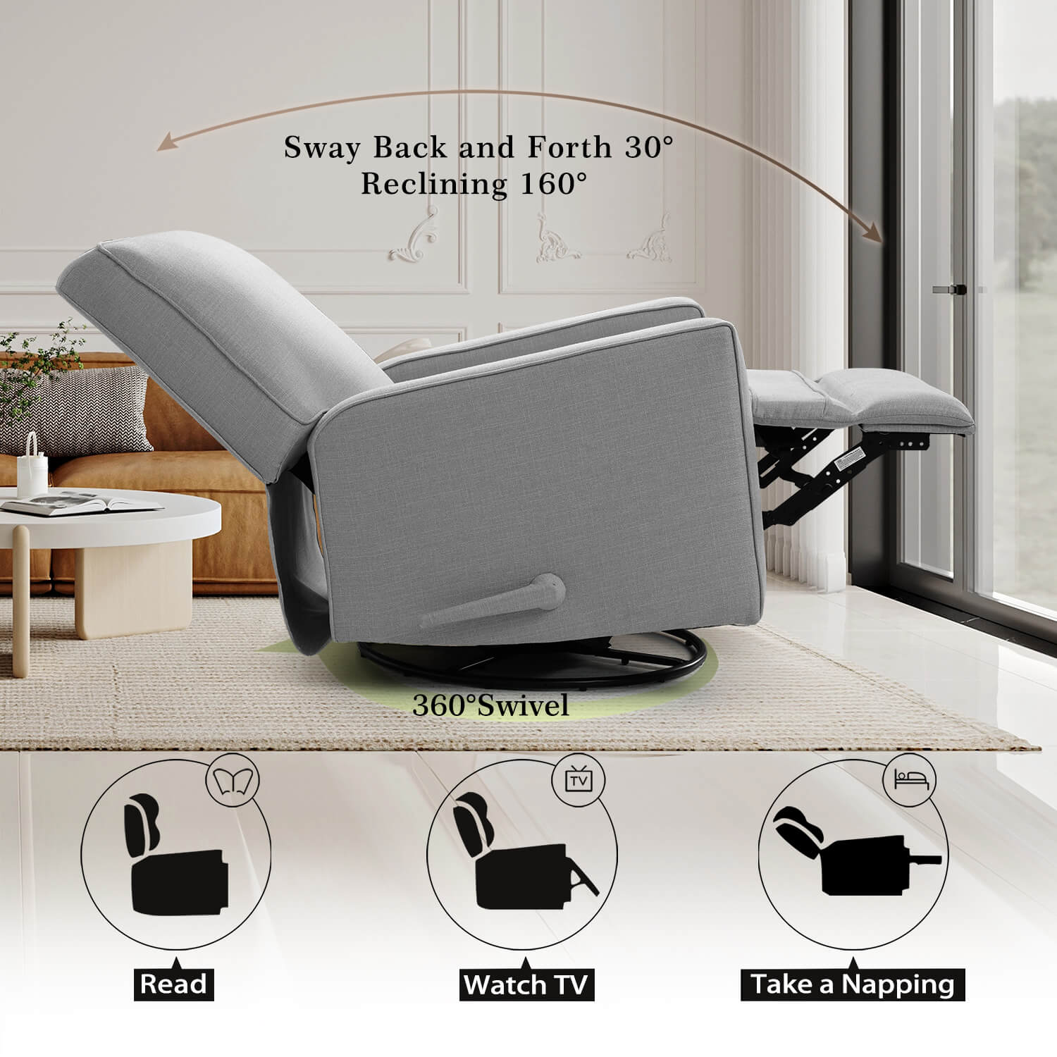 Manual Recliner Nursery Glider & Swivel Rocking Recliner Chair, Fabric