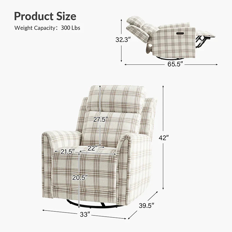 Alois Large Floral Swivel And Rocker Power Recliner With Adjustable Headrest