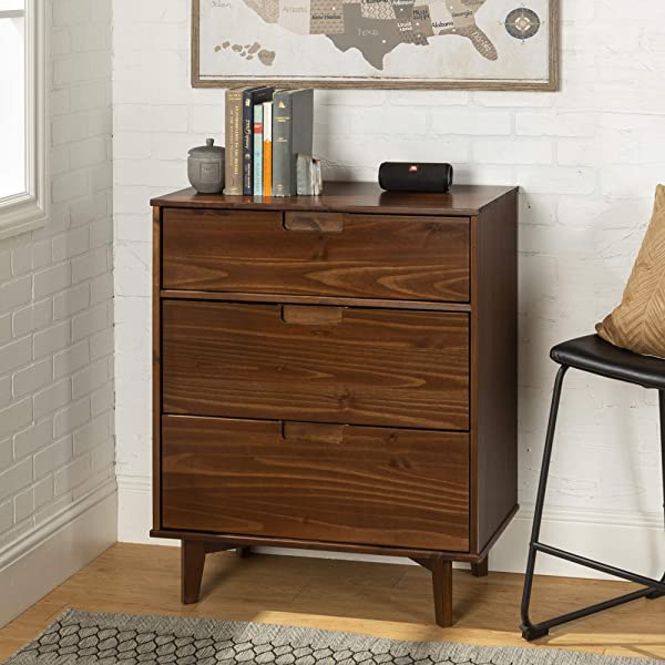 Walker Edison Mid Century Modern Grooved Handle Wood Dresser Bedroom Storage Drawer Organizer Closet Hallway, 6 Drawer, Caramel Caramel 1 pack 6 Drawer