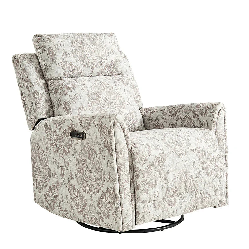 Alois Large Floral Swivel And Rocker Power Recliner With Adjustable Headrest