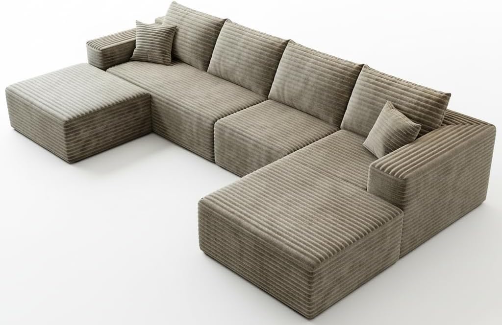 107.5" Cloud Modular Sectional Couch with 1 Ottoman,Modern Minimalist Upholstered Couches, Comfort U Shaped Sofa for Living Room,Deep Seat Corner Couch，No Assembly Required (Grey,Left Facing Chaise)