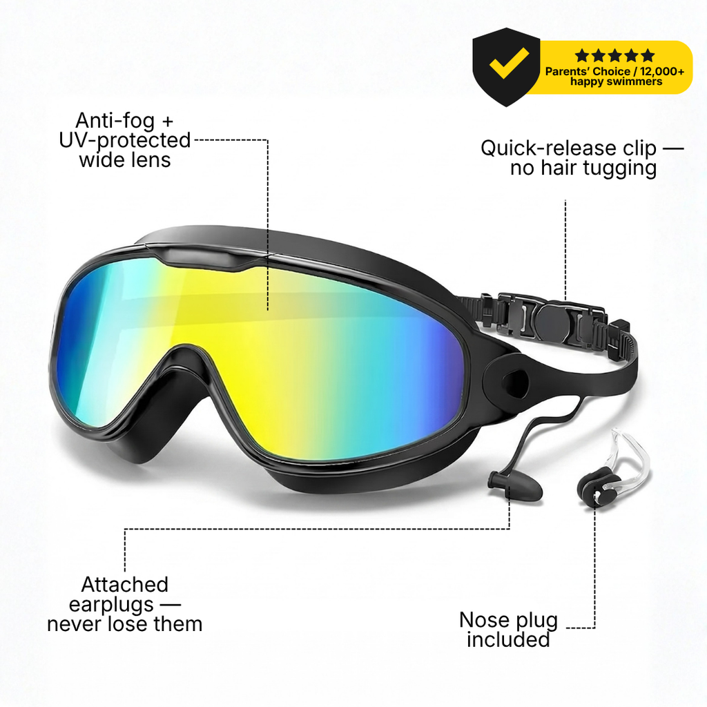 HD Wide-View Swim Goggles | Anti-Fog, UV Protection & Leak-Proof