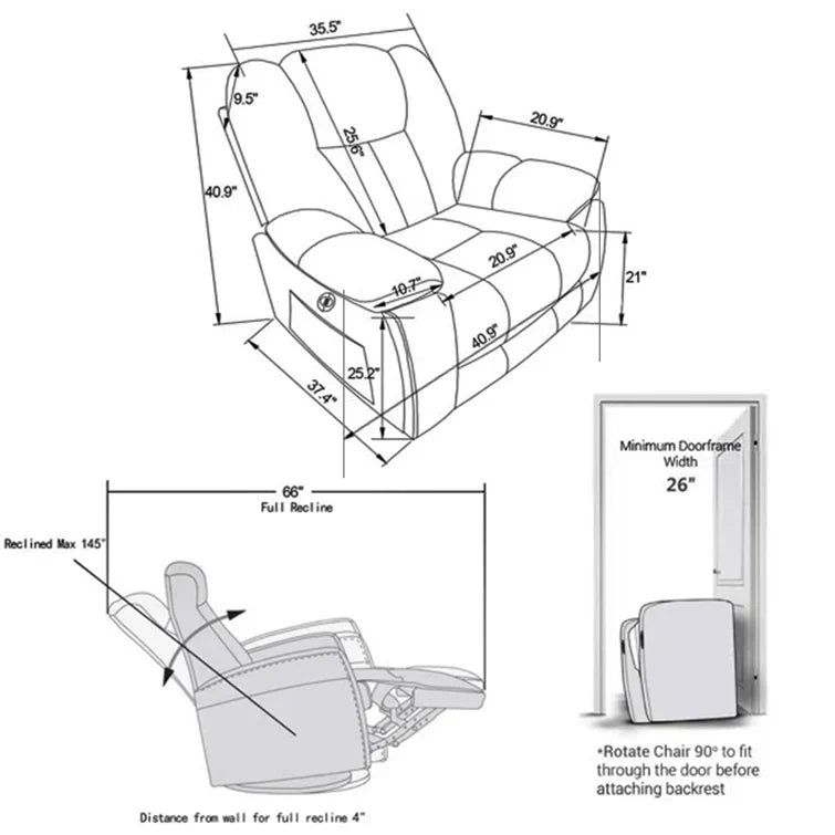 41'' Oversized Power Lift Chair - Heated Massage Electric Recliner with Super Soft Padding