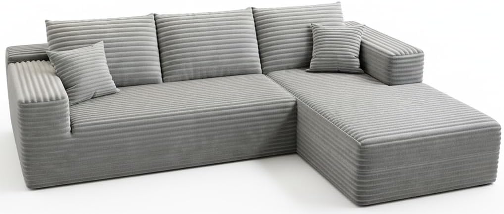 107.5" Cloud Modular Sectional Couch with 1 Ottoman,Modern Minimalist Upholstered Couches, Comfort U Shaped Sofa for Living Room,Deep Seat Corner Couch，No Assembly Required (Grey,Left Facing Chaise)