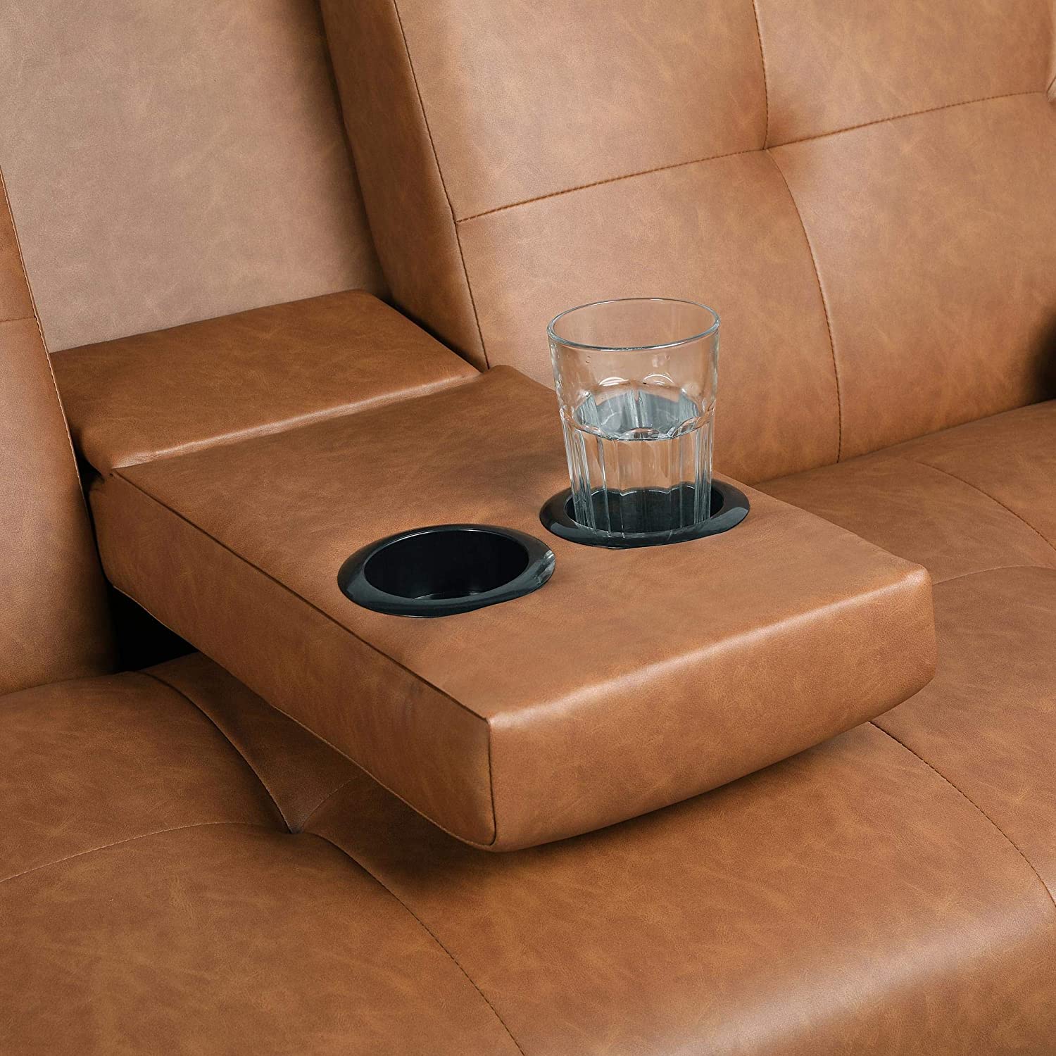 Apartment sofa bed, artificial leather sofa with armrests, home recliner, suitable for living room and studio brown