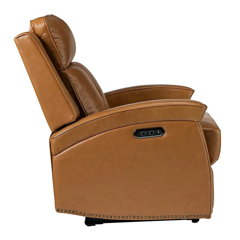 Stefan Genuine Leather Power Recliner with Nailhead Trim