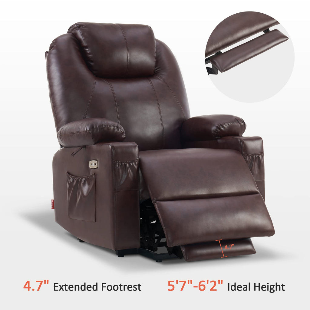 MCombo Large Lay Flat Dual Motor Power Lift Recliner Chair Sofa with Massage and Heat, USB Ports, Cup Holders, Extended Footrest！