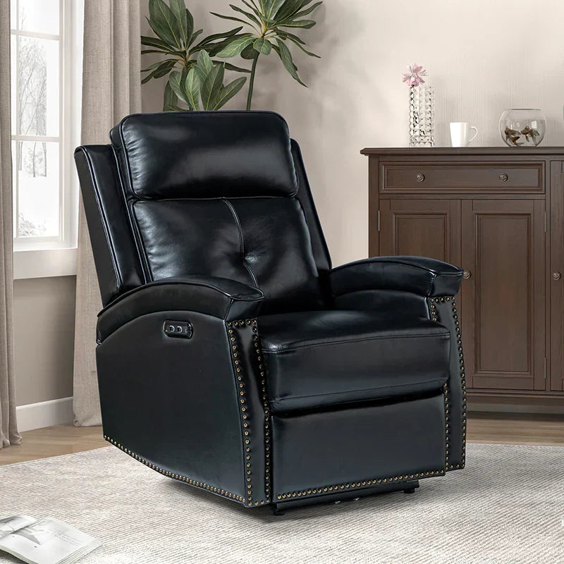 Stefan Genuine Leather Power Recliner with Nailhead Trim