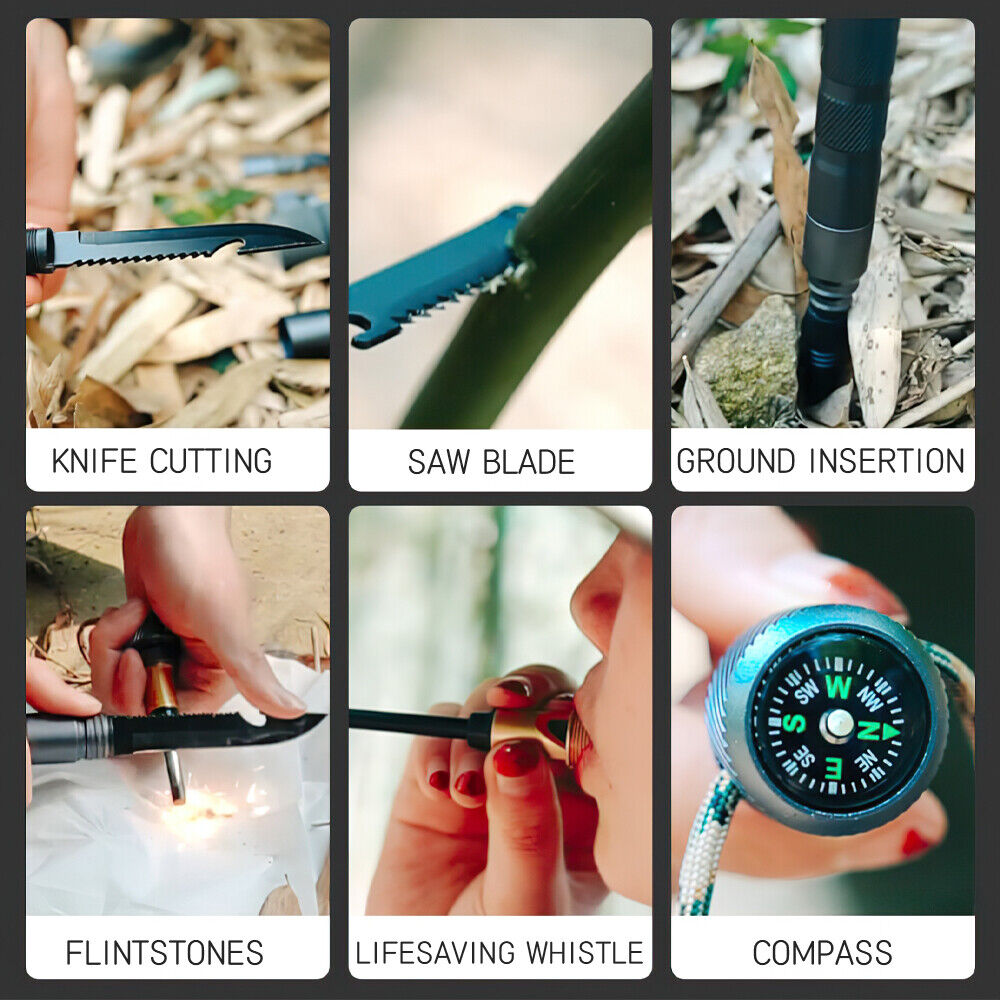 Outdoor Survival Hiking Walking Stick – Collapsible Survival Trekking Pole